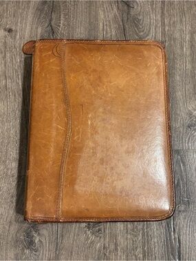 Day Timer Planner Vintage Brown Genuine Leather Organizer Binder Zip 7 Rings